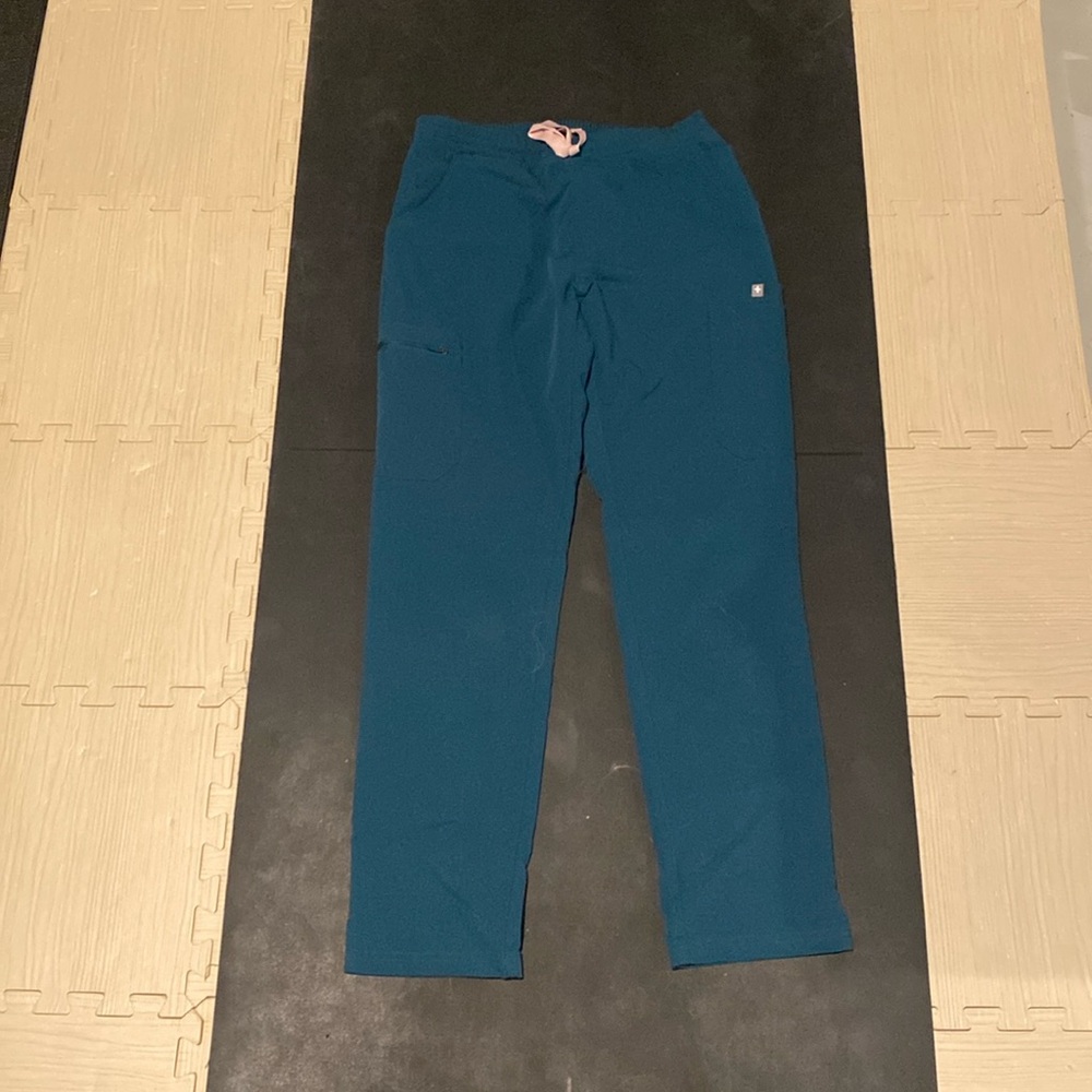 Figs Women's Teal Pants with Pink Drawstring